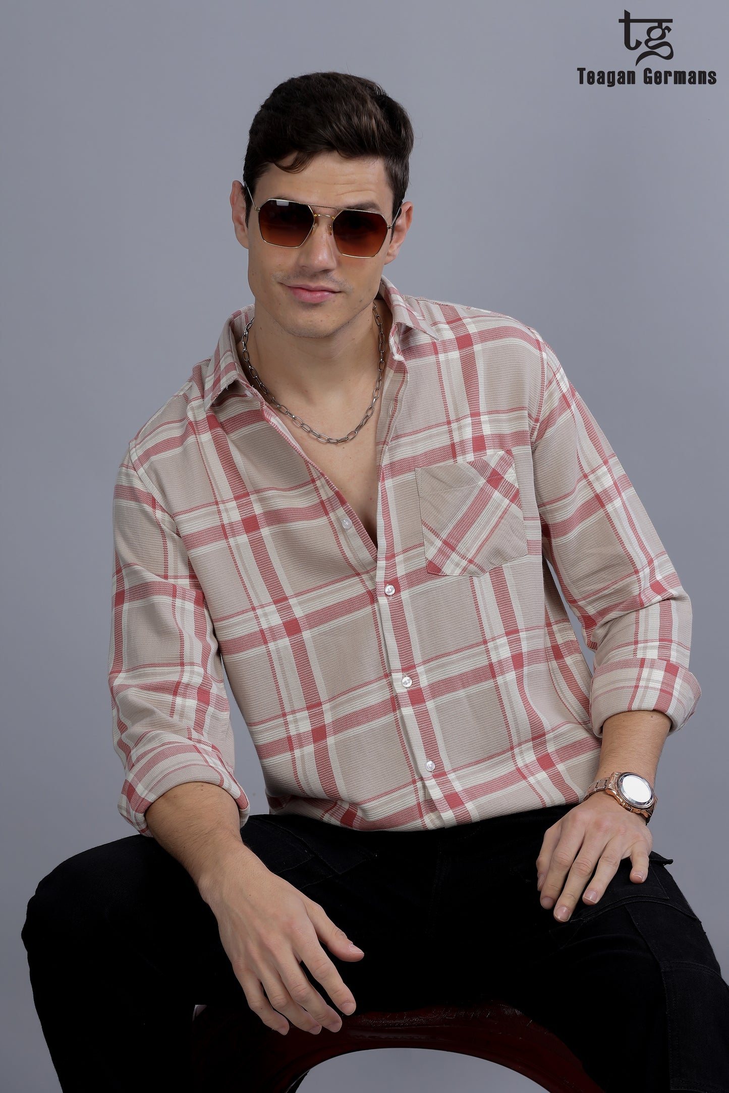Men Collar Casual Shirt - Beige