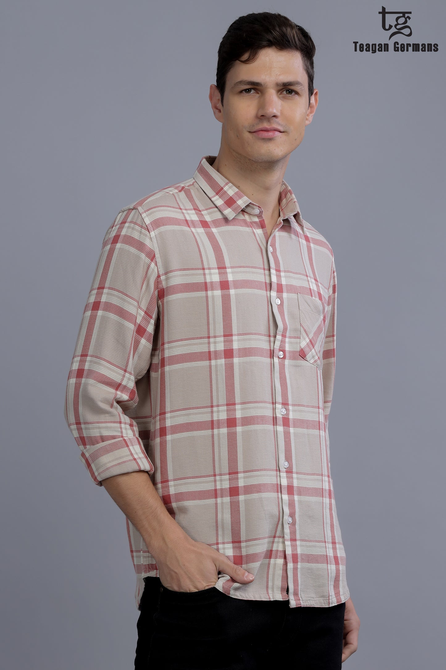 Men Collar Casual Shirt - Beige