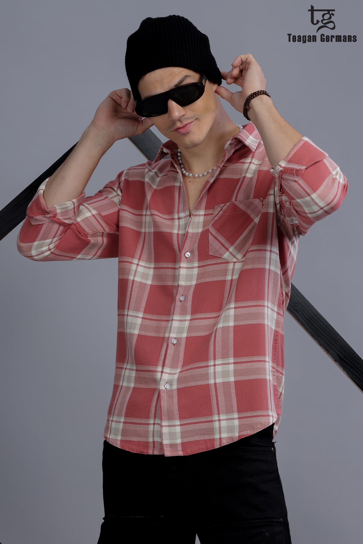 Men Red Short Sleeve Check Casual Shirt - Red