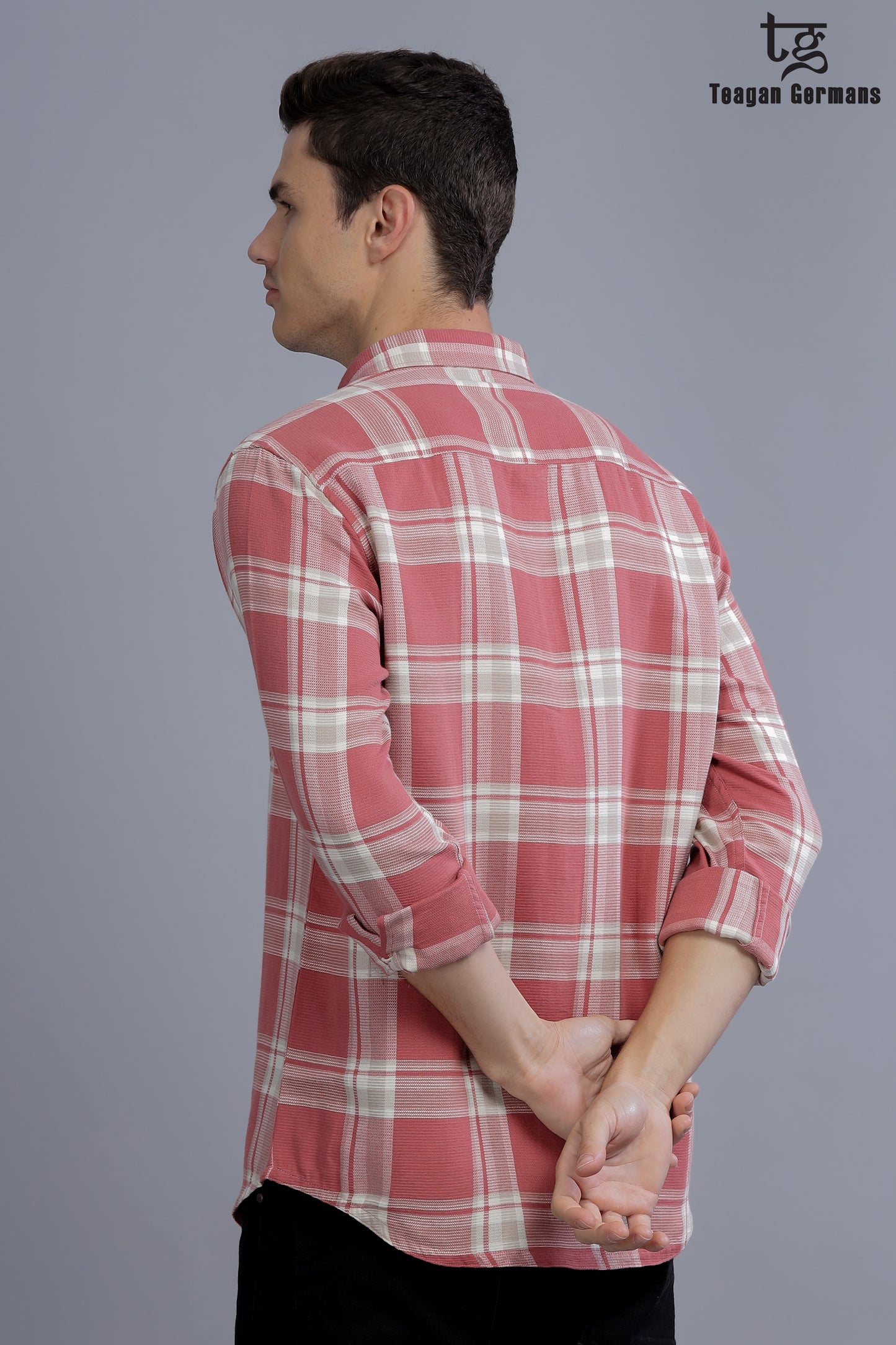 Men Red Short Sleeve Check Casual Shirt - Red