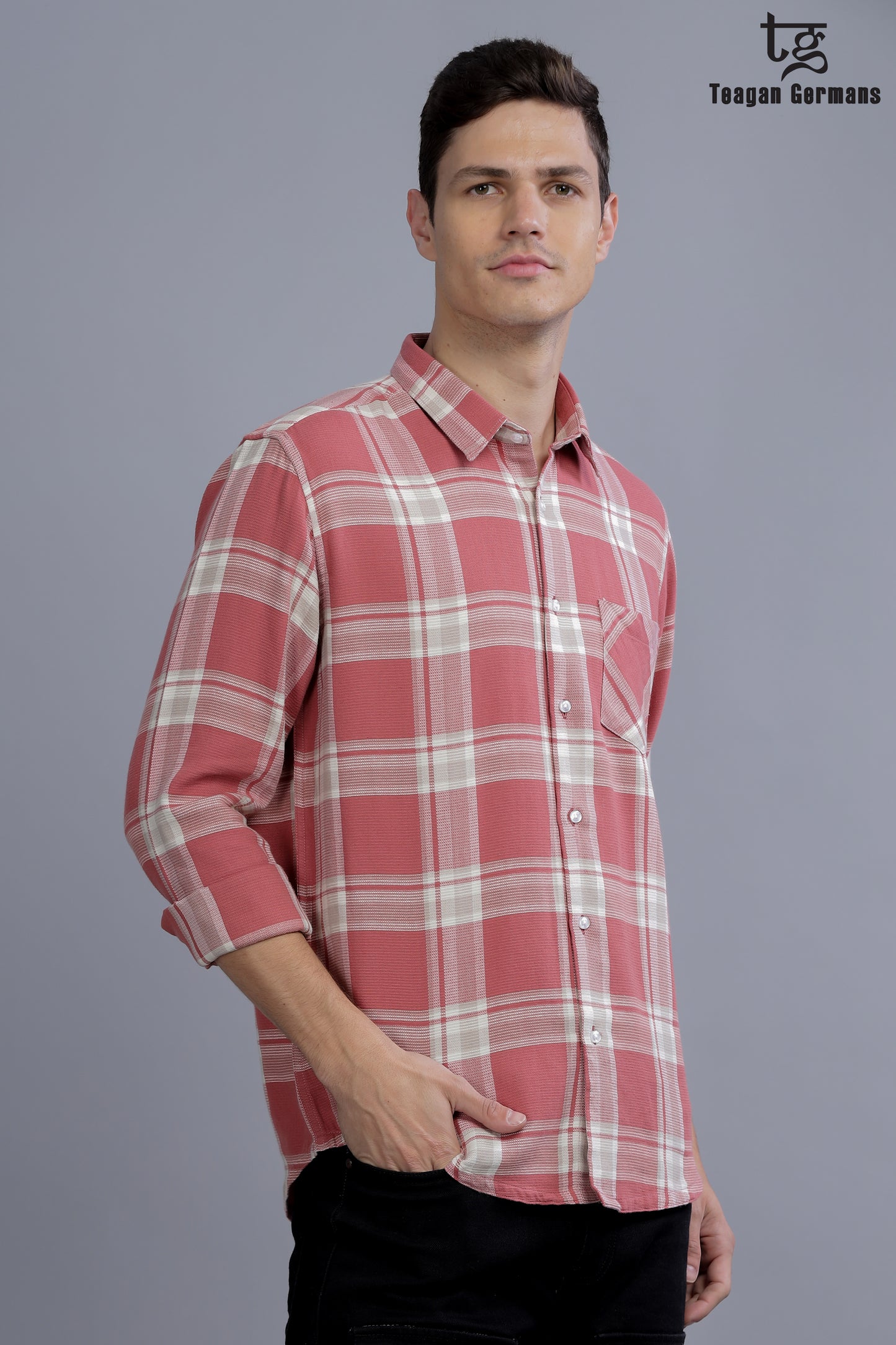 Men Red Short Sleeve Check Casual Shirt - Red
