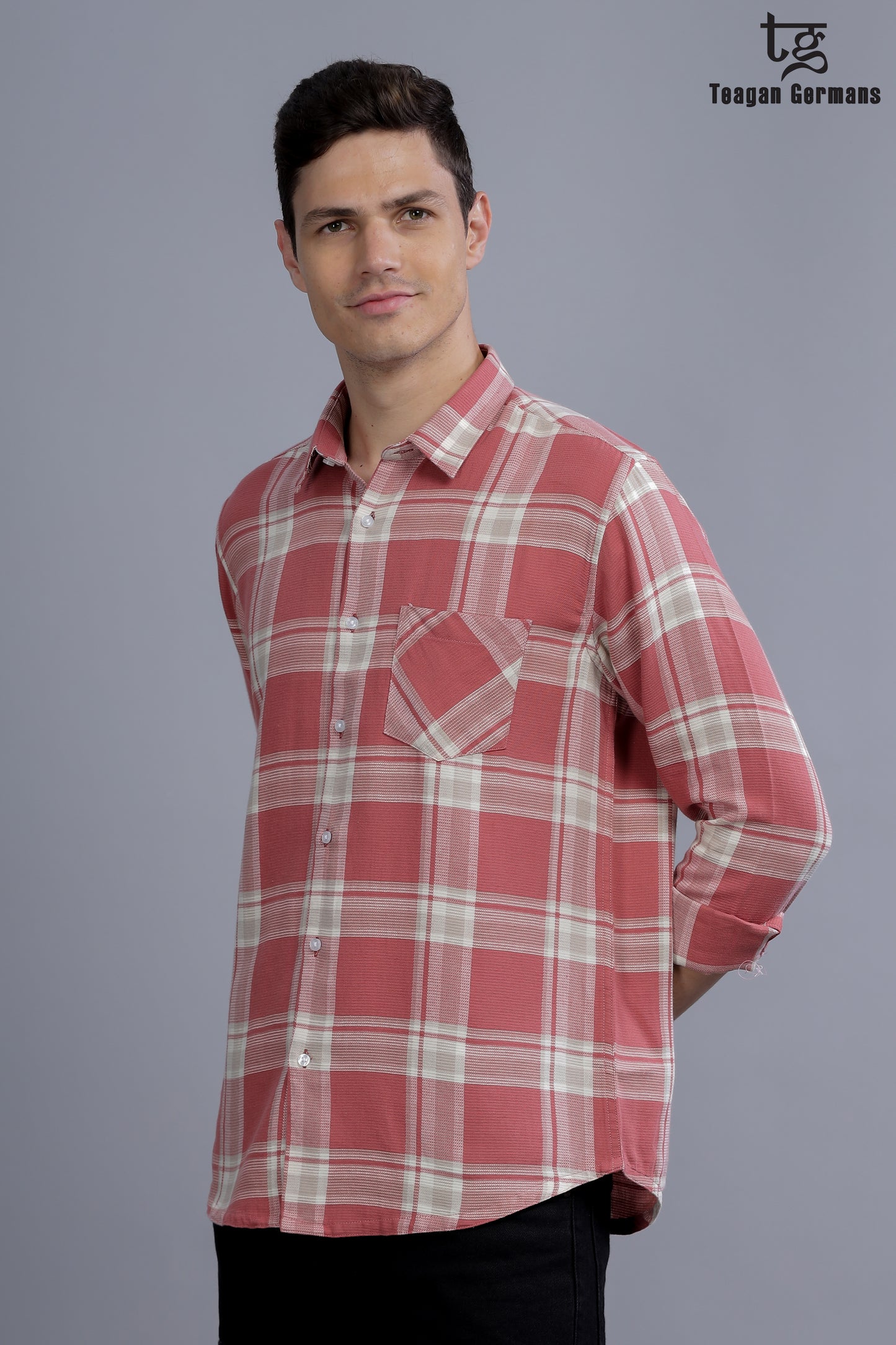 Men Red Short Sleeve Check Casual Shirt - Red