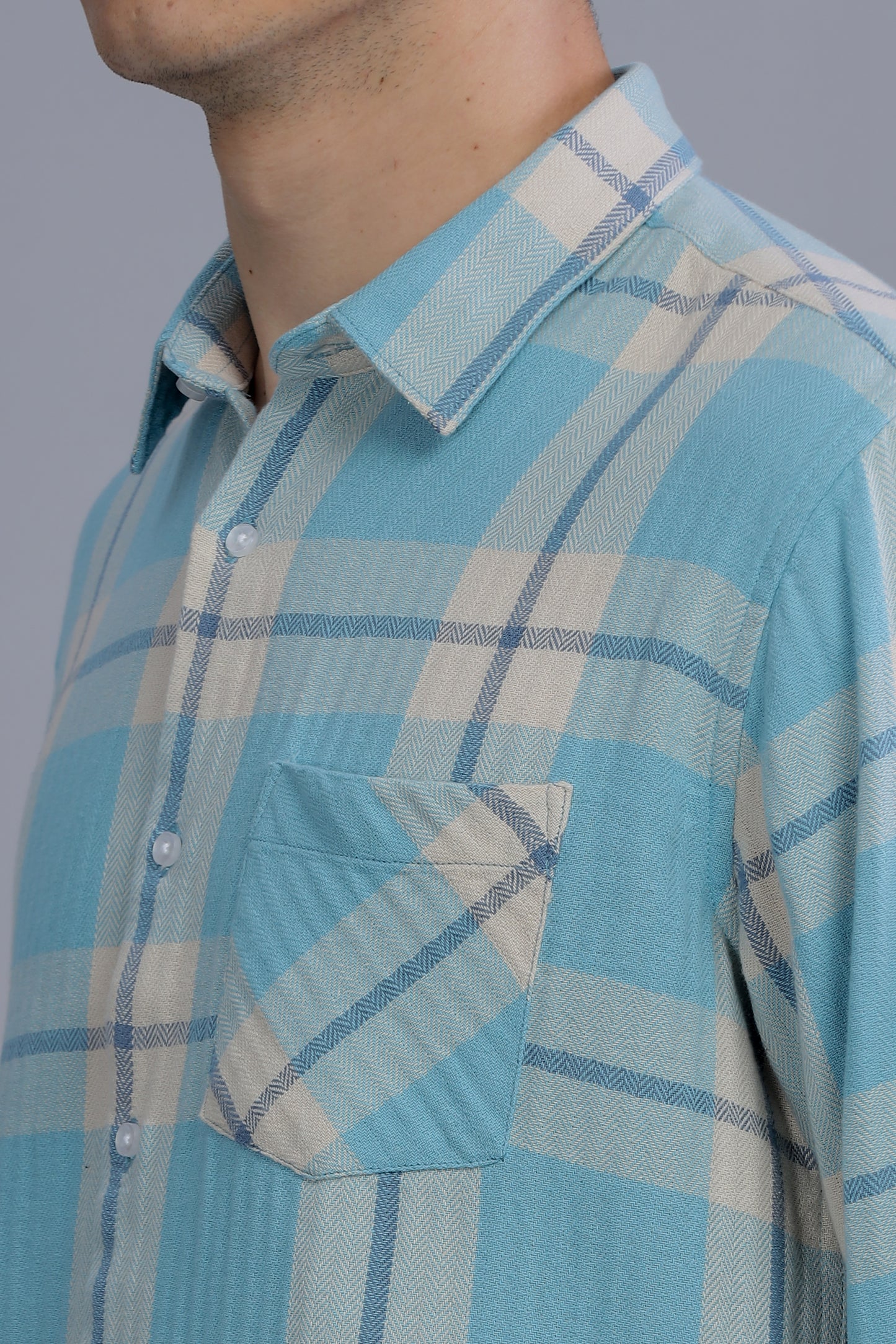 Men blue Short Sleeve Check Casual Shirt