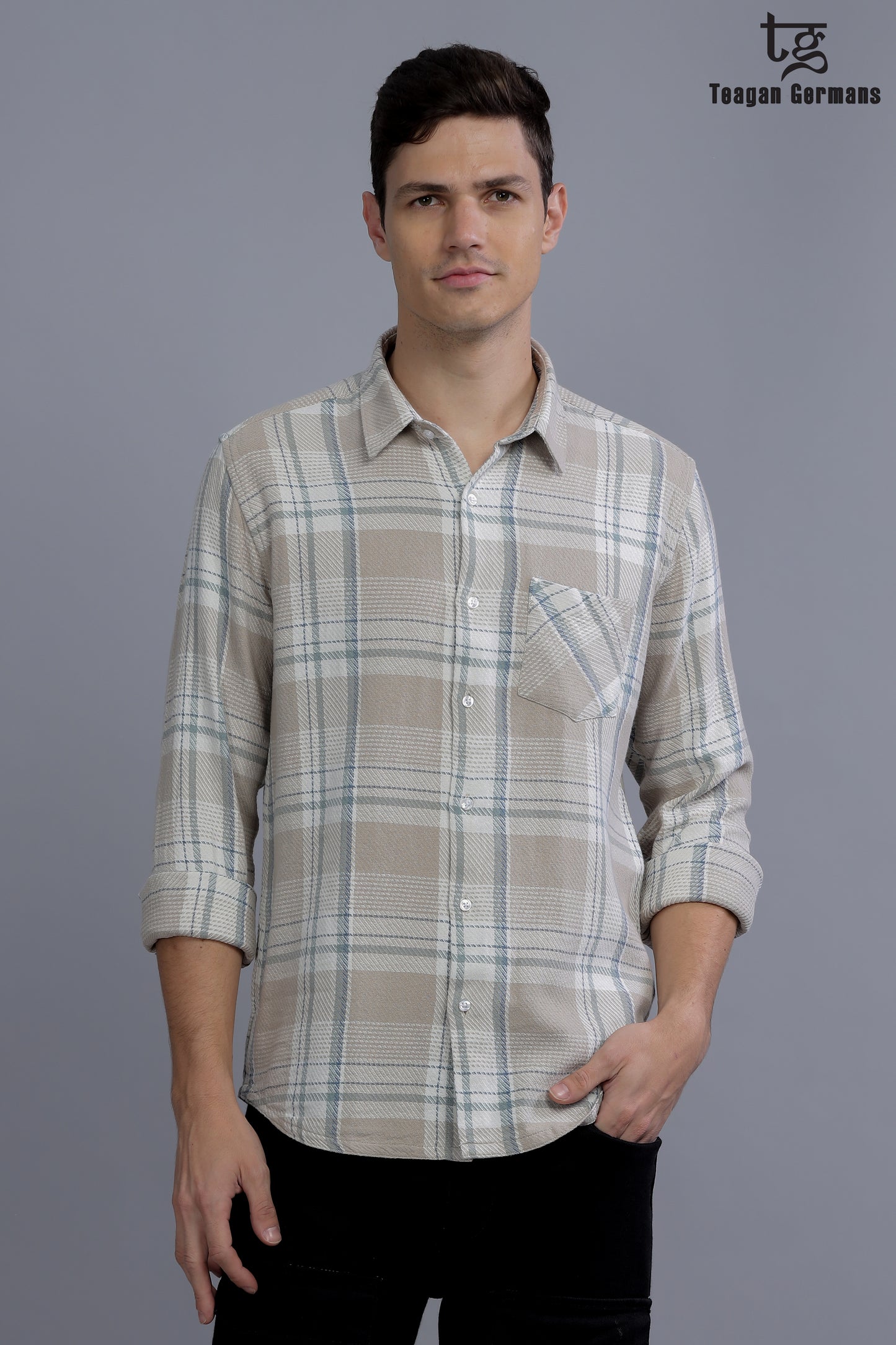 Men Short Sleeve Check Casual Shirt