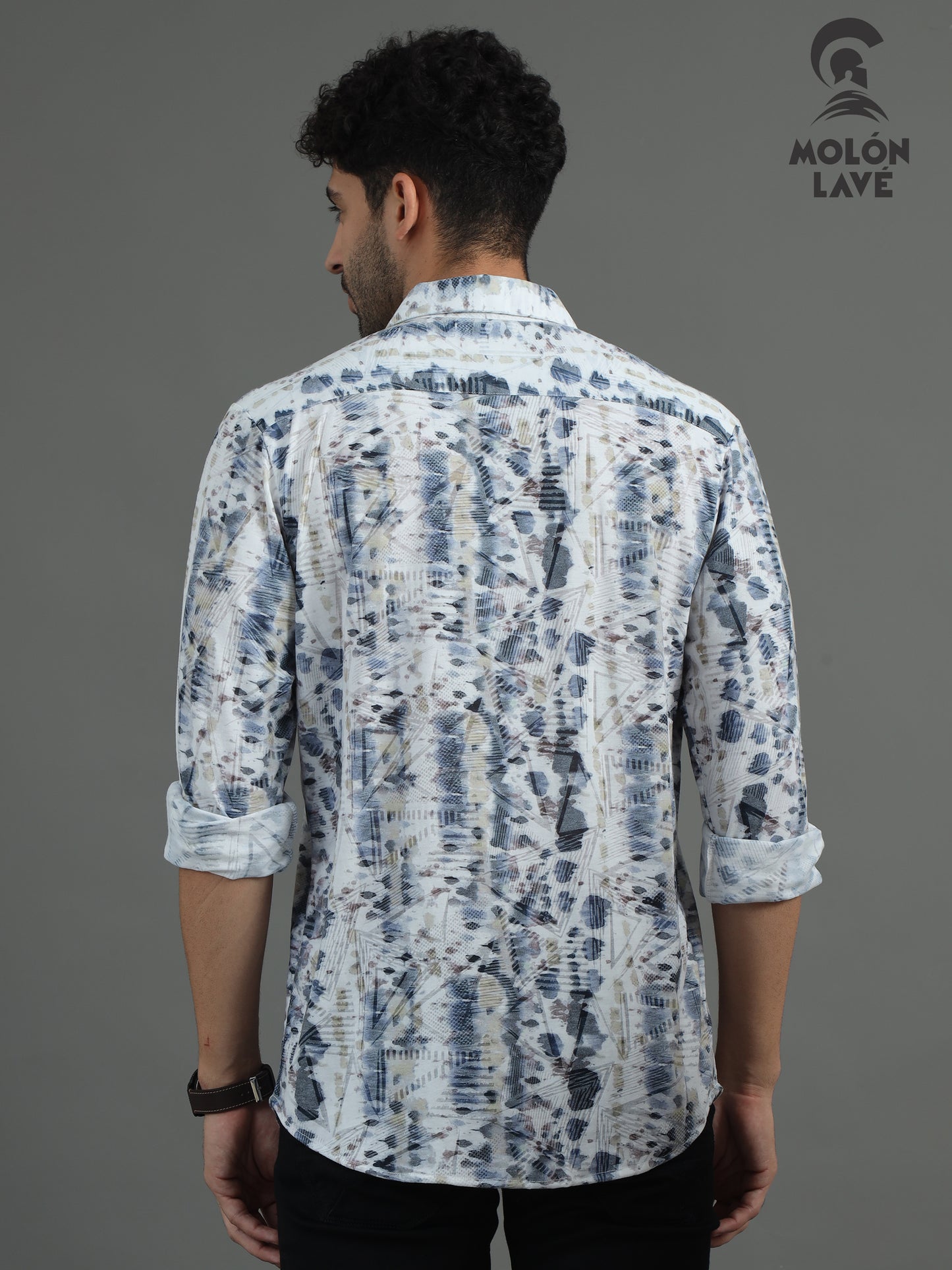 Semi-Casual fit knitted brasso Shirt for Men | Marcus White Minimalistic/Abstract Print Shirt