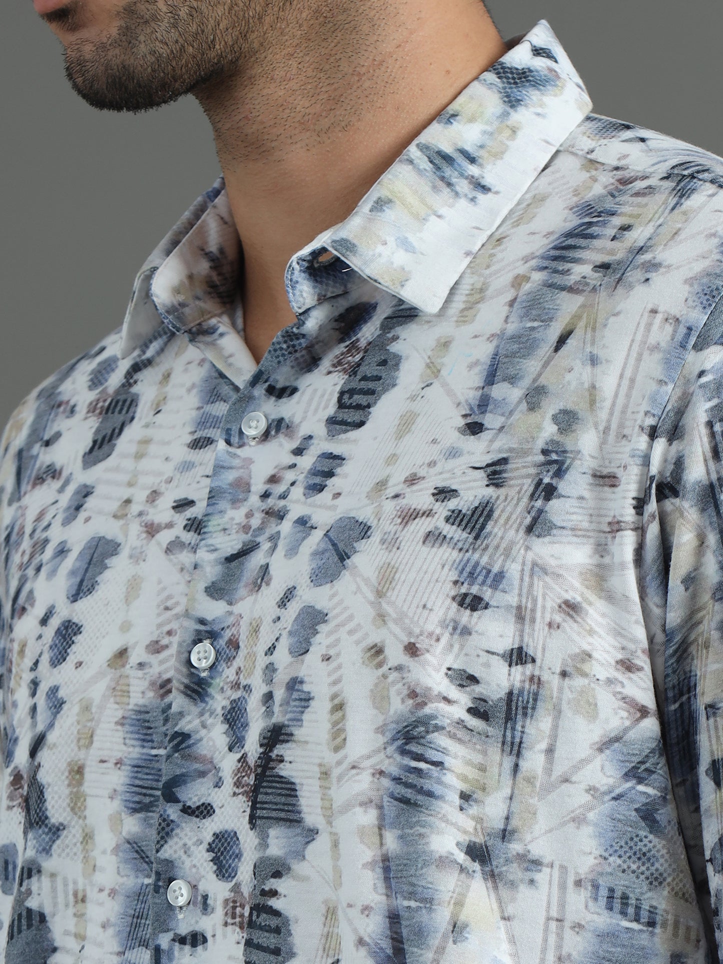 Semi-Casual fit knitted brasso Shirt for Men | Marcus White Minimalistic/Abstract Print Shirt