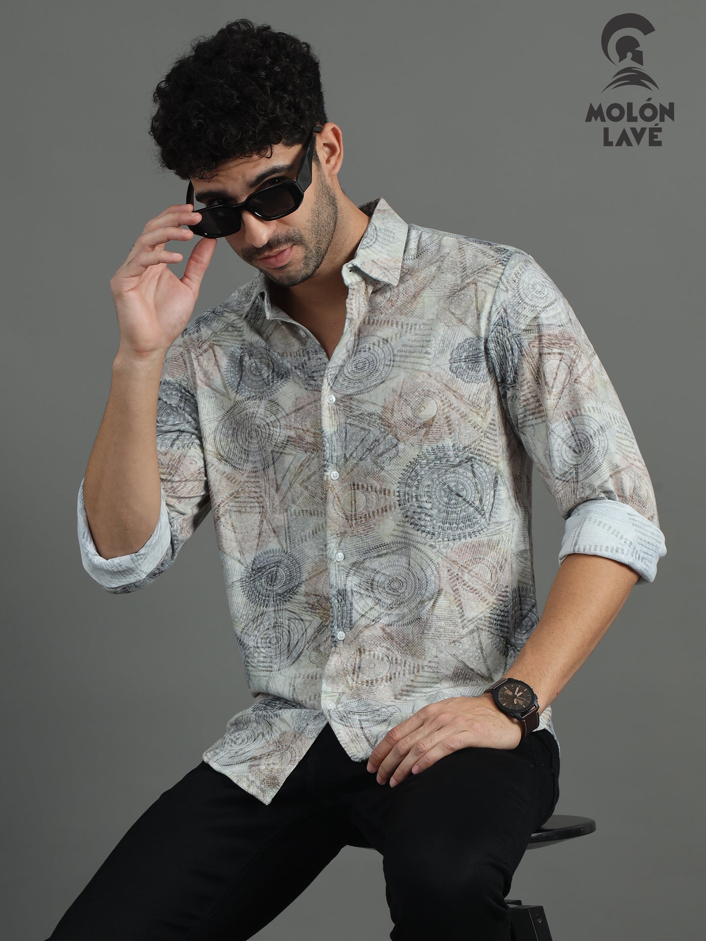 Men Slim Fit Printed Spread Collar Casual Shirt