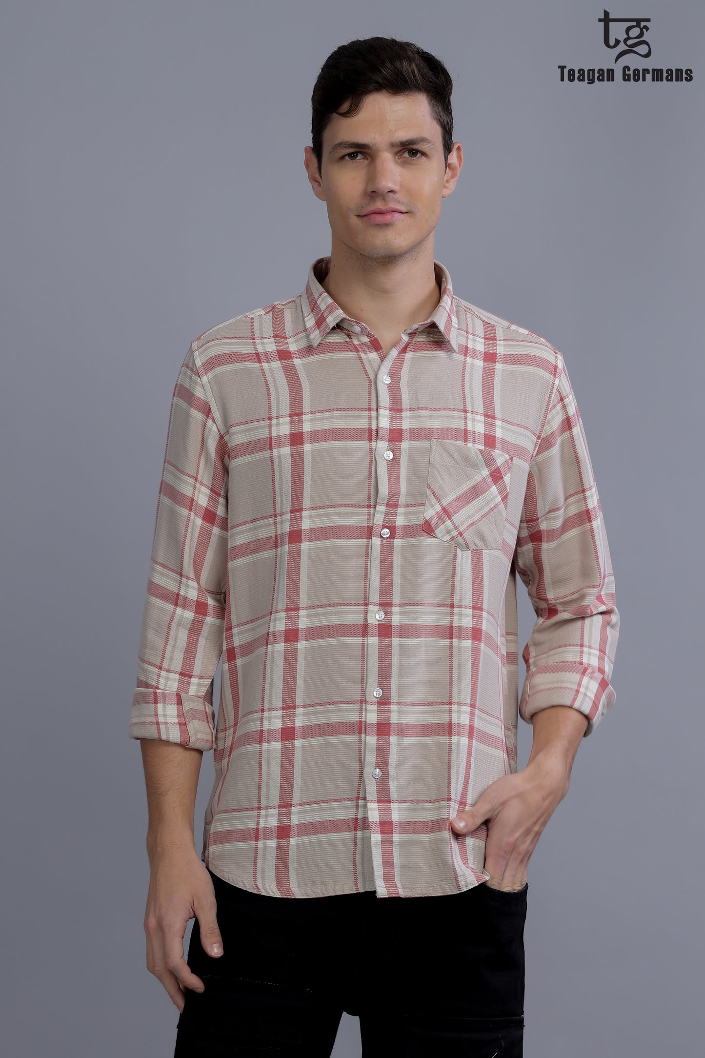 Men Collar Casual Shirt - Beige