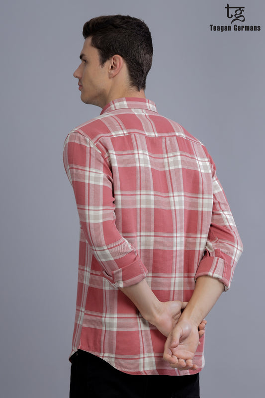 Men Red Short Sleeve Check Casual Shirt - Red