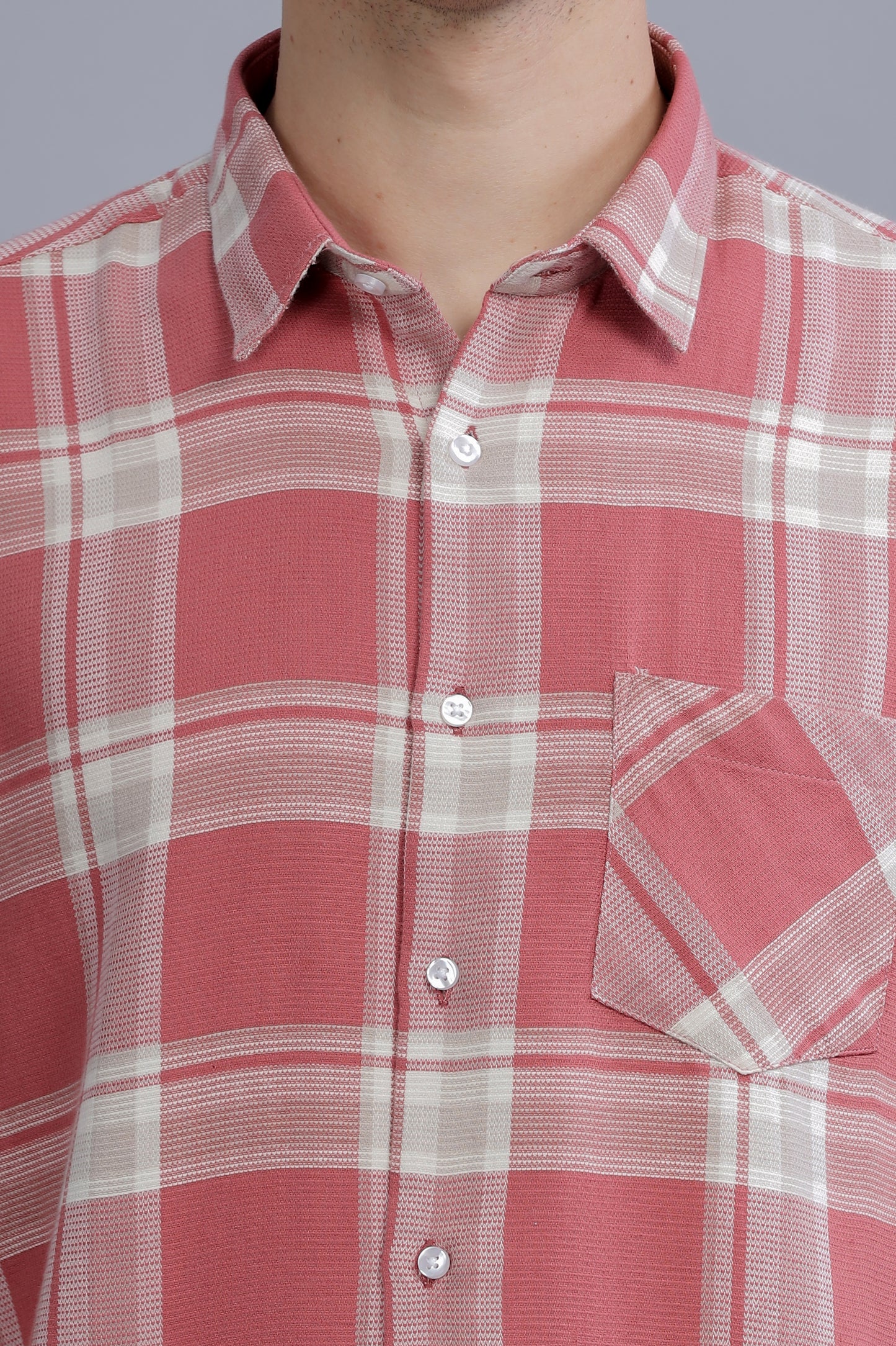 Men Red Short Sleeve Check Casual Shirt - Red