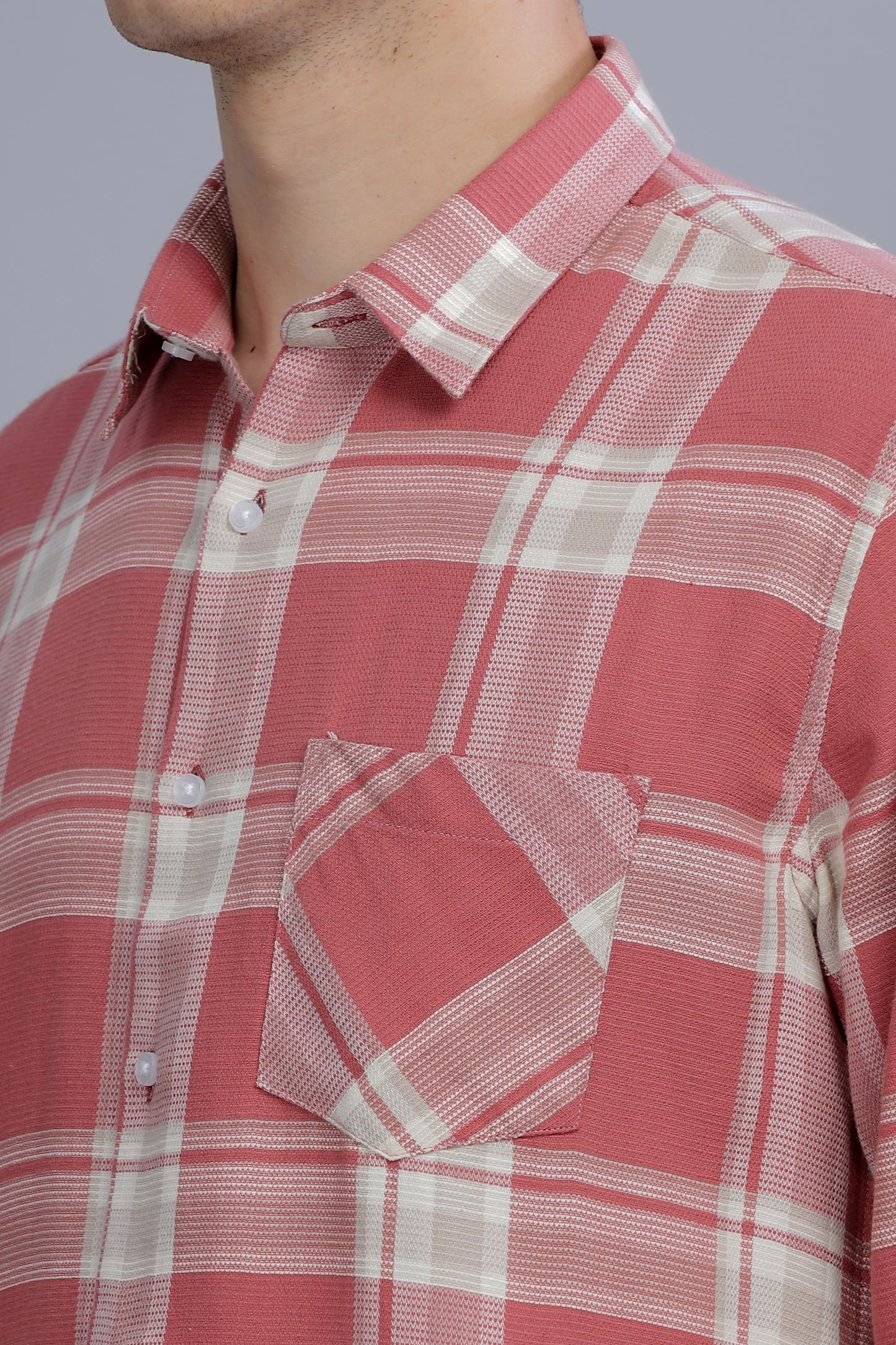 Men Red Short Sleeve Check Casual Shirt - Red