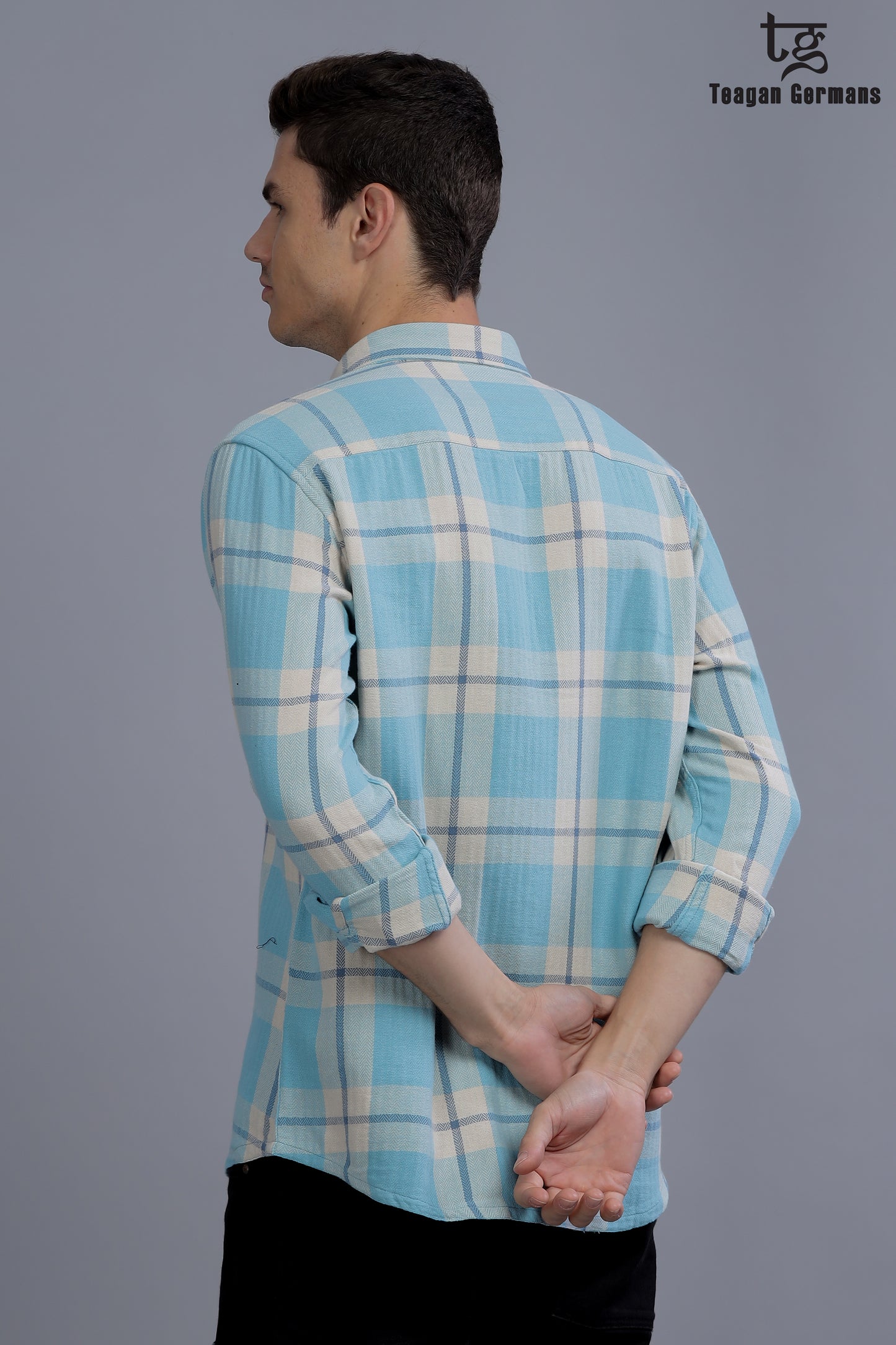 Men blue Short Sleeve Check Casual Shirt