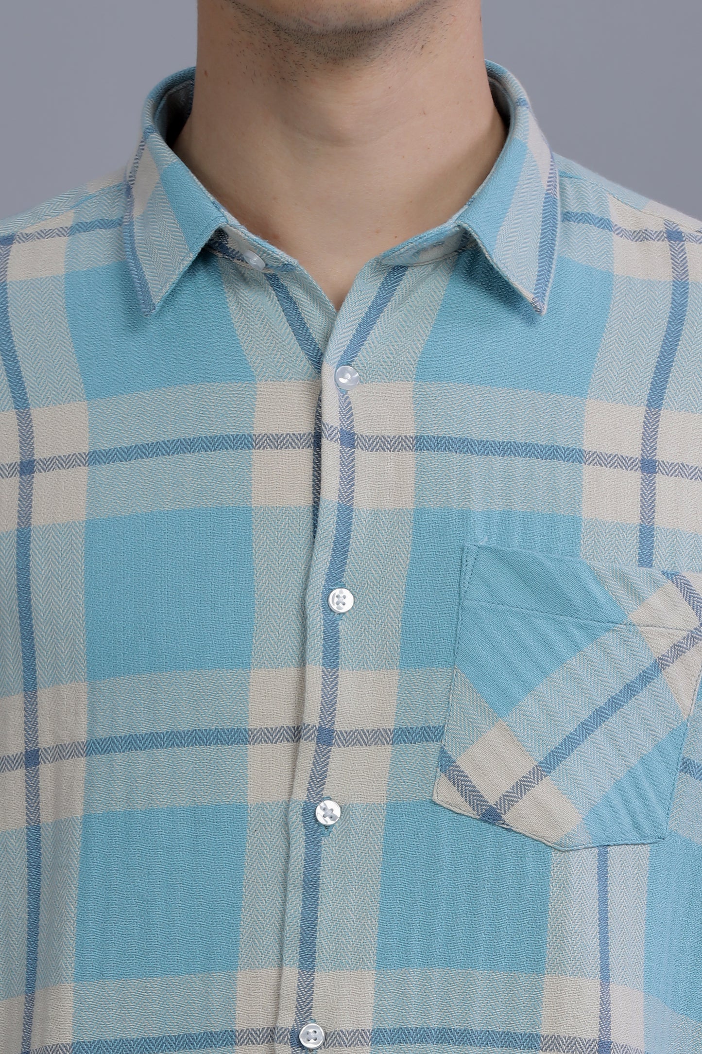 Men blue Short Sleeve Check Casual Shirt