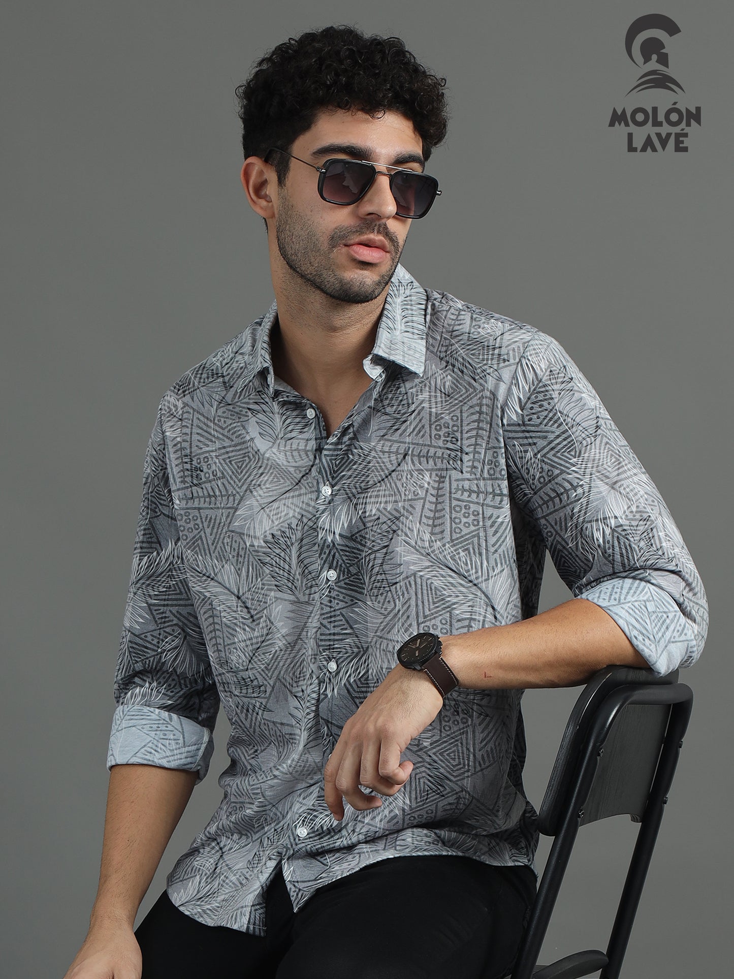 Men Grey Printed Casual Shirt