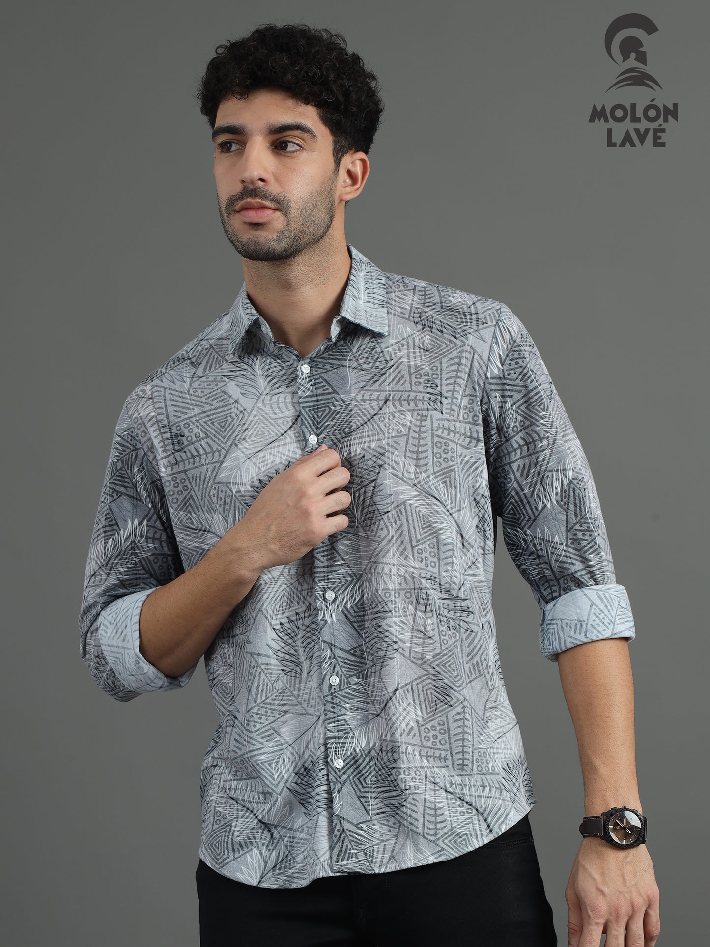 Men Grey Printed Casual Shirt