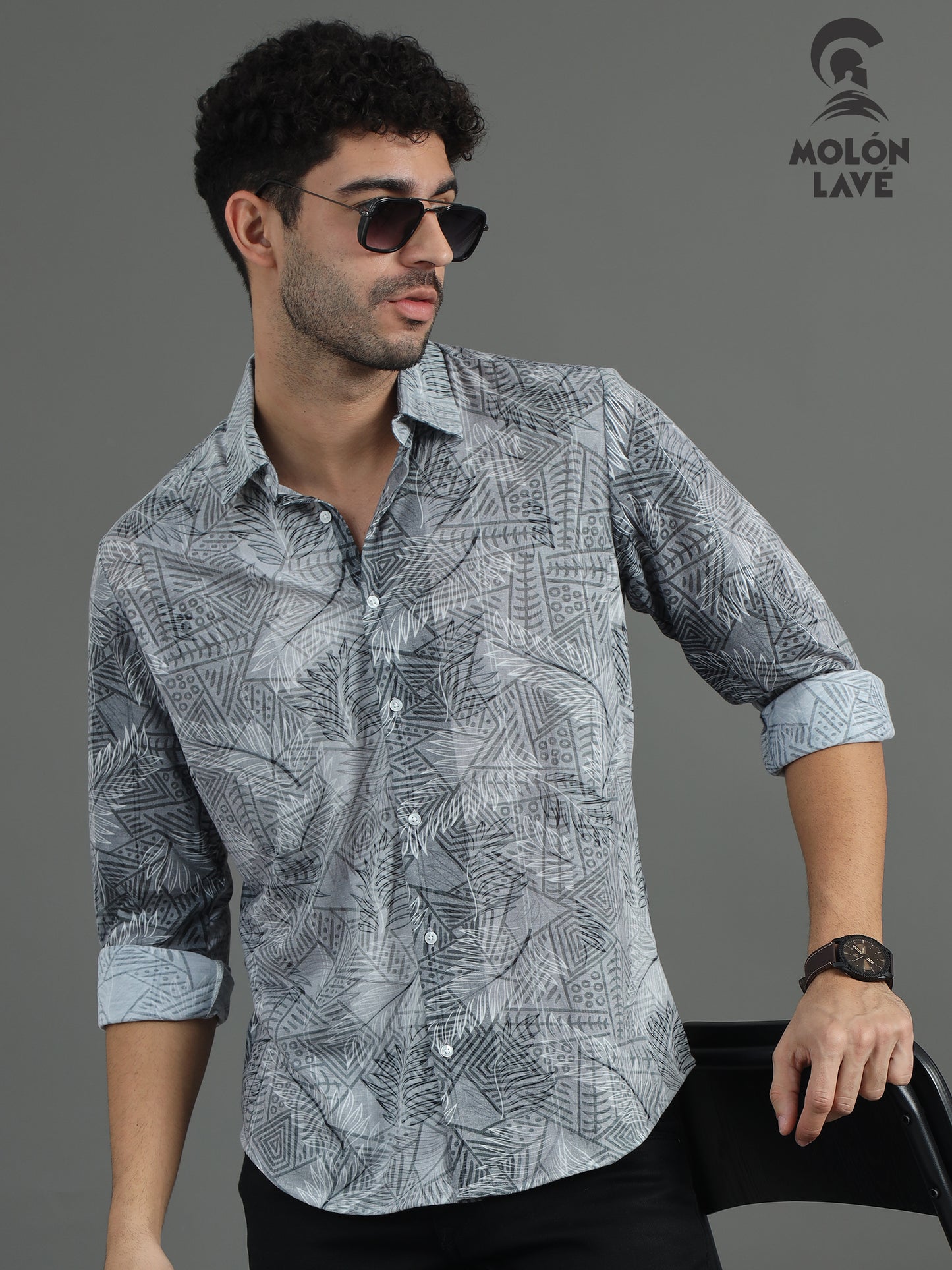 Men Grey Printed Casual Shirt