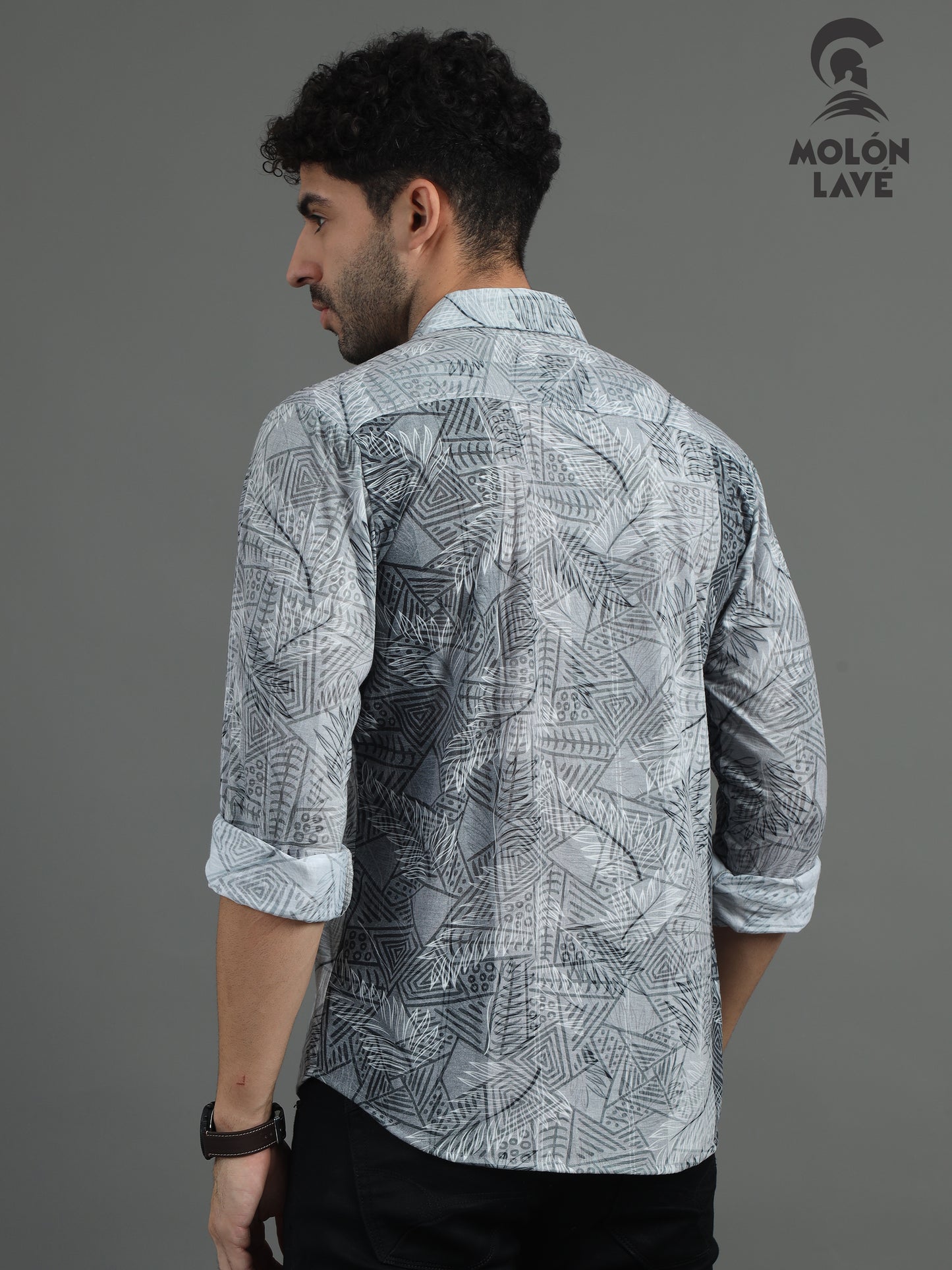 Men Grey Printed Casual Shirt