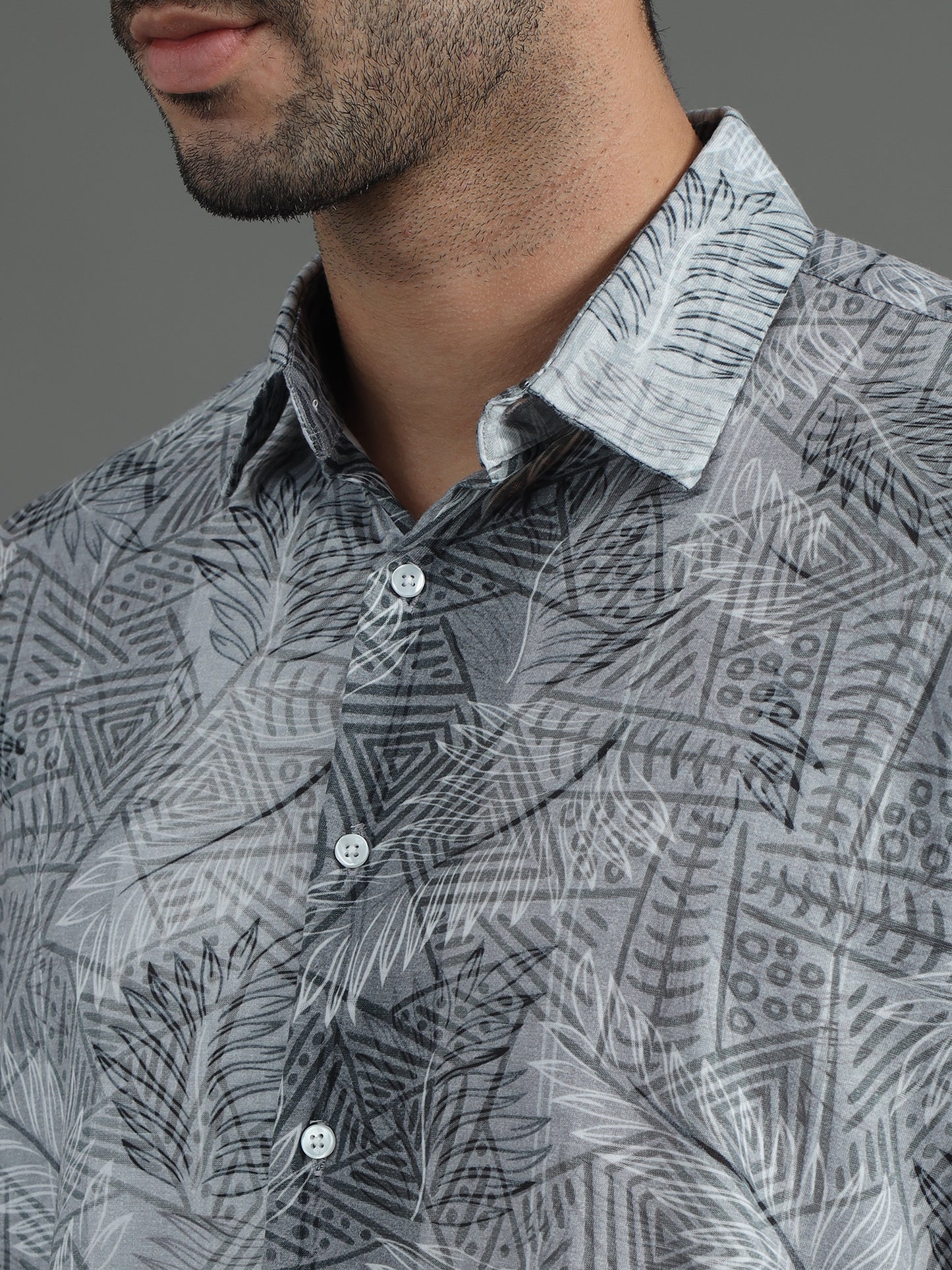 Men Grey Printed Casual Shirt