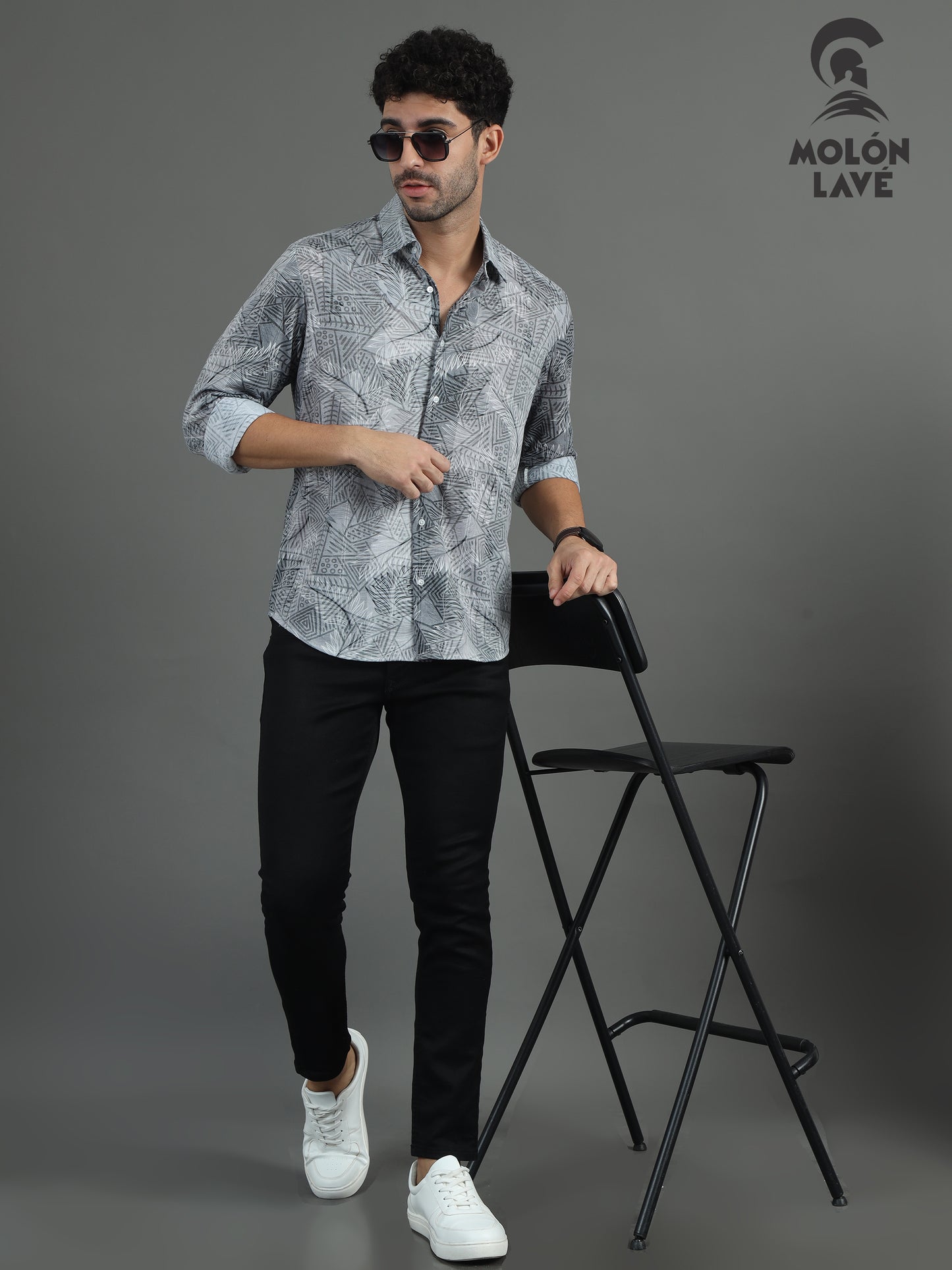 Men Grey Printed Casual Shirt