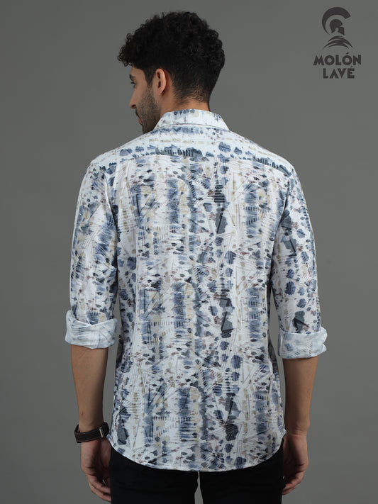 Semi-Casual fit knitted brasso Shirt for Men | Marcus White Minimalistic/Abstract Print Shirt