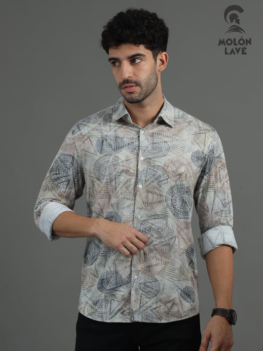 Men Slim Fit Printed Spread Collar Casual Shirt