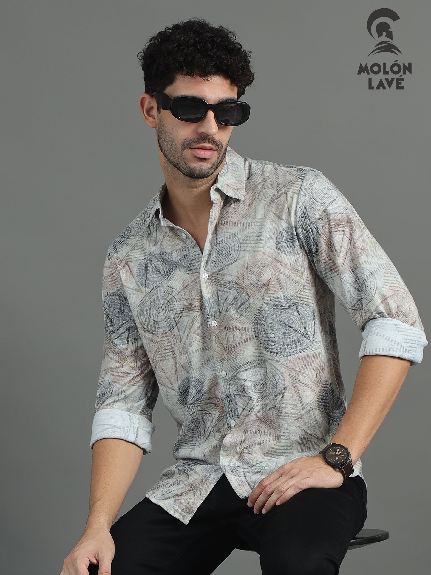 Men Slim Fit Printed Spread Collar Casual Shirt
